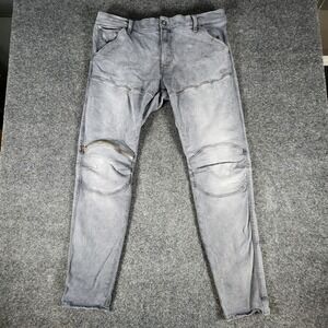 G Star RAW 5620 3D Zip Knee Skinny Jeans Men's 38x34 Gray Denim Moto Biker